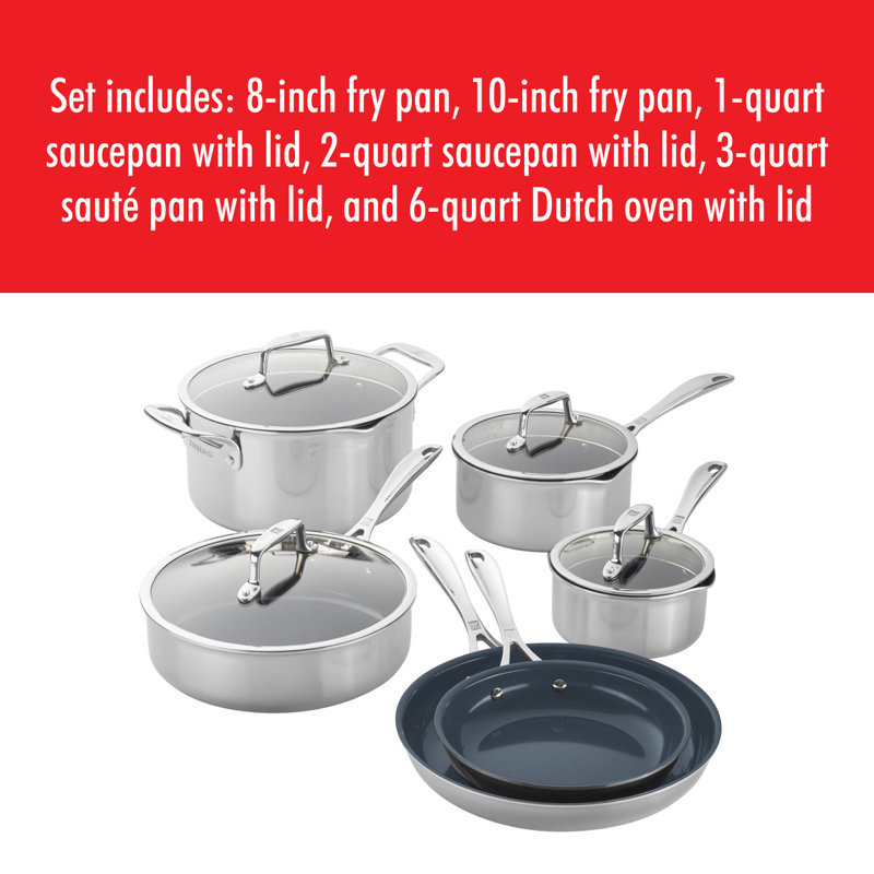ZWILLING Clad CFX 10-Piece Stainless Steel Ceramic Nonstick Cookware Set