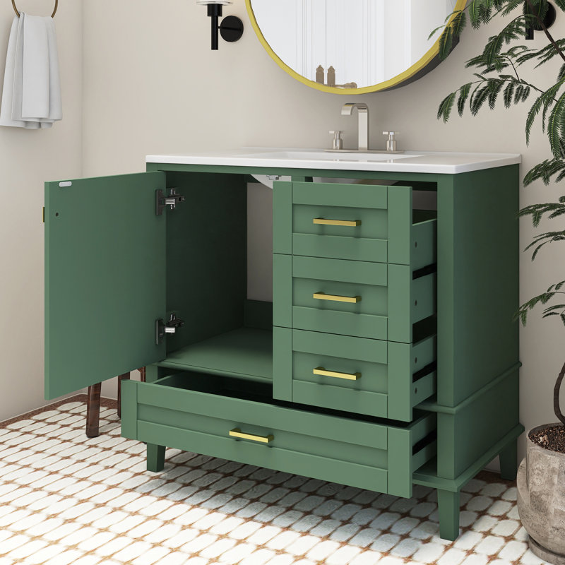 Meuble-lavabo sur pied 36 po, Vert/doré
