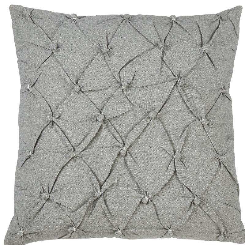 Gray Cotton Pintucked Button Square Throw Pillow 23"