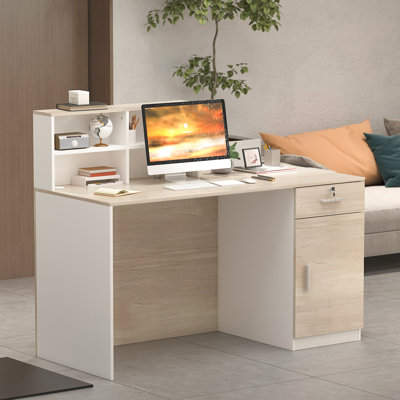 Jerrylee Rectangle Synthetic Laminate Reception Desk with Filing Cabinet