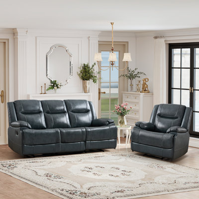 2-Piece Modern Genuine Leather Reclining Living Room Set