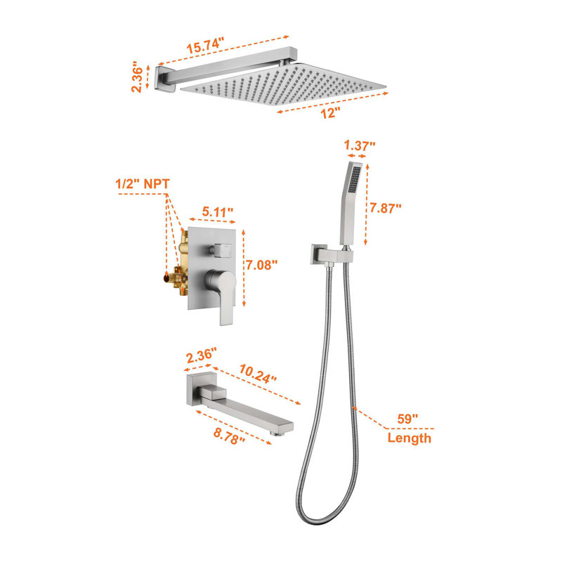 All-In-One Kit with Rough in-Valve, Brushed Nickel
