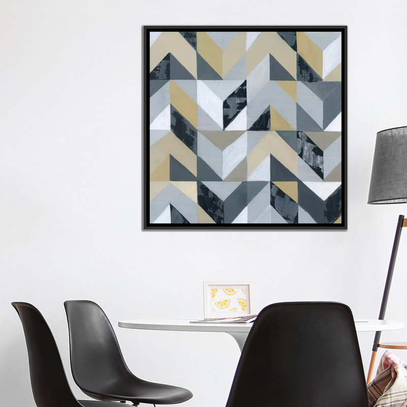 «Geometric I», reproduction sur toile, H 18 po x l 18 po x P 1,5 po, Pas de tapis, Toile avec cadre noir