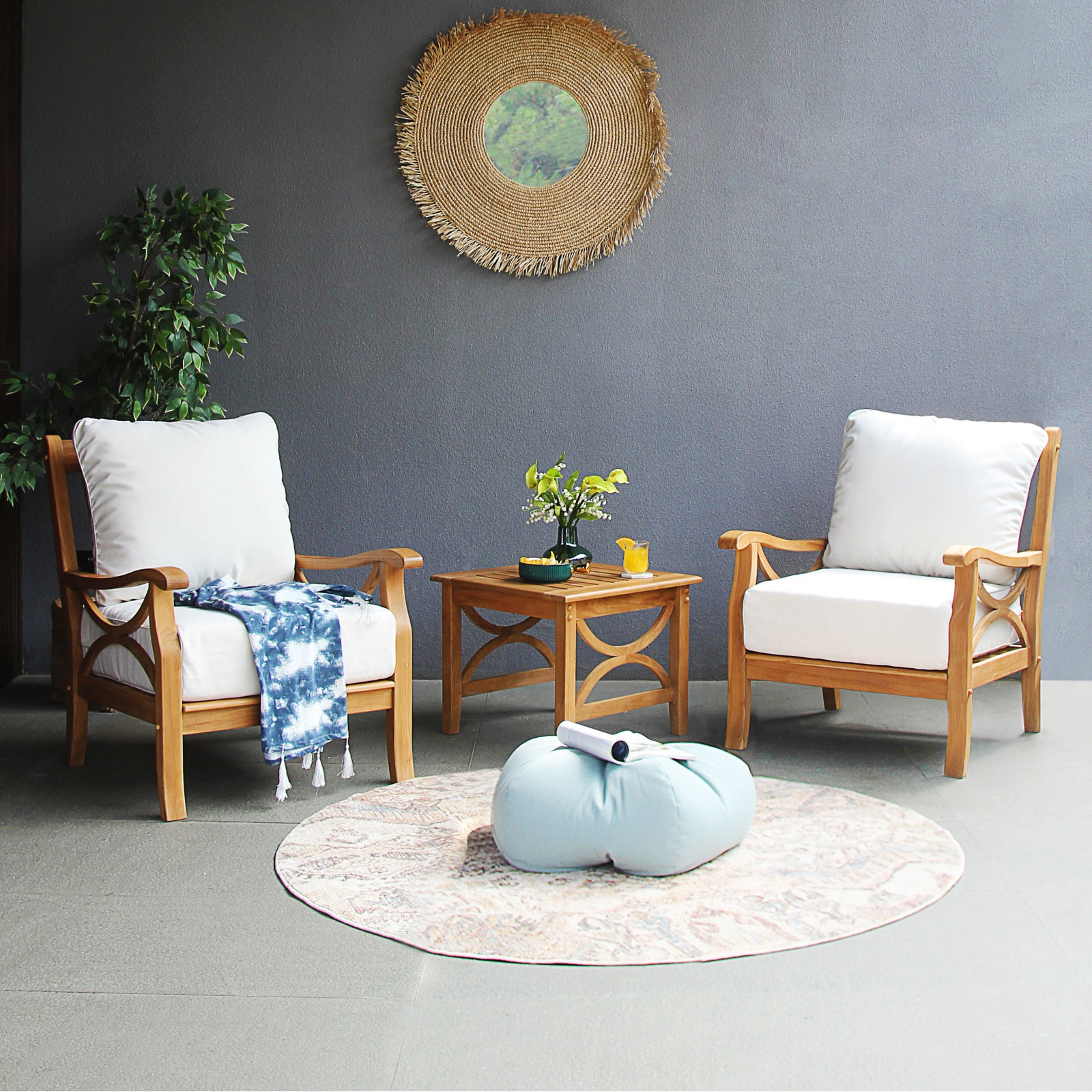 Brunswick Teak Patio Lounge Chair, Vellum Sunbrella Canvas®, Natural