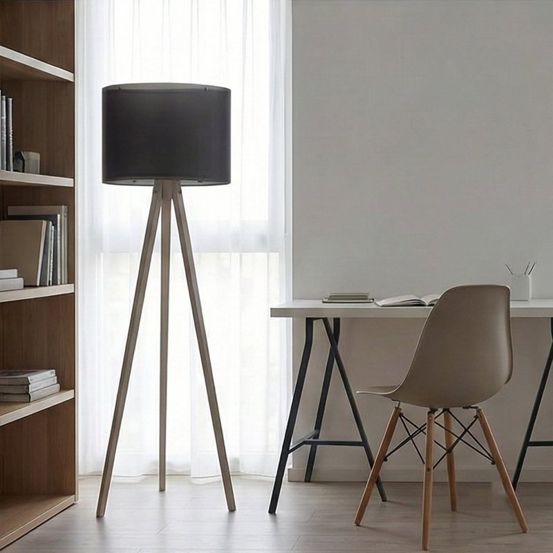 Kisa 57" Tripod Floor Lamp, Cream, Black/Cream