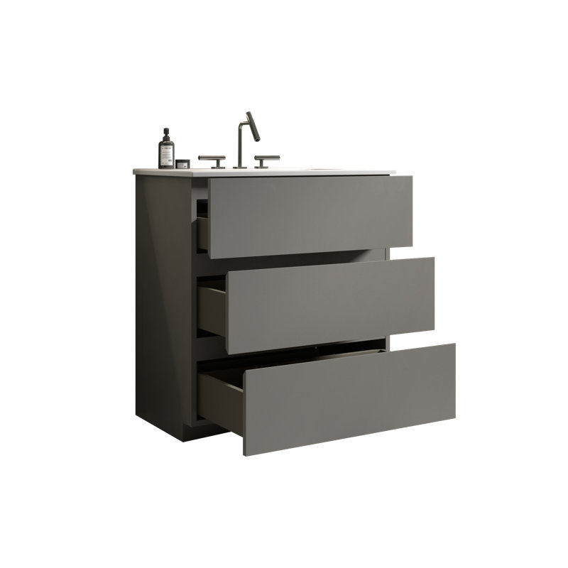 Ensemble de meuble-lavabo flottant avec lavabo et 3 trous de robinet Raghdah