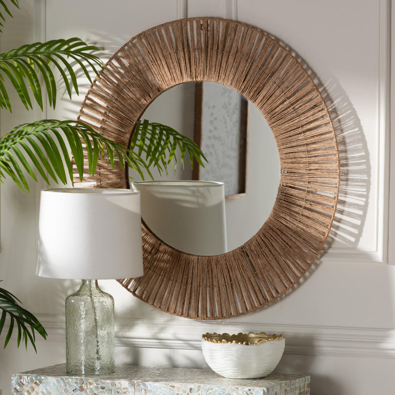 Aaban Round Seagrass Beveled Wall Mirror