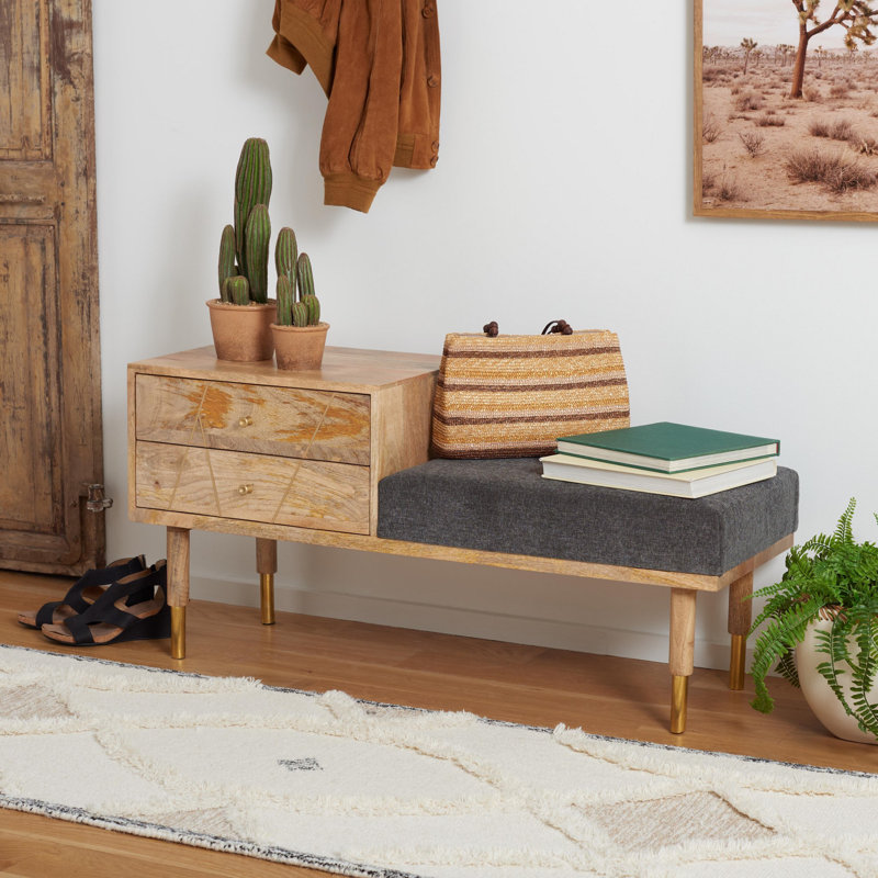 Banc de rangement en bois avec tiroir