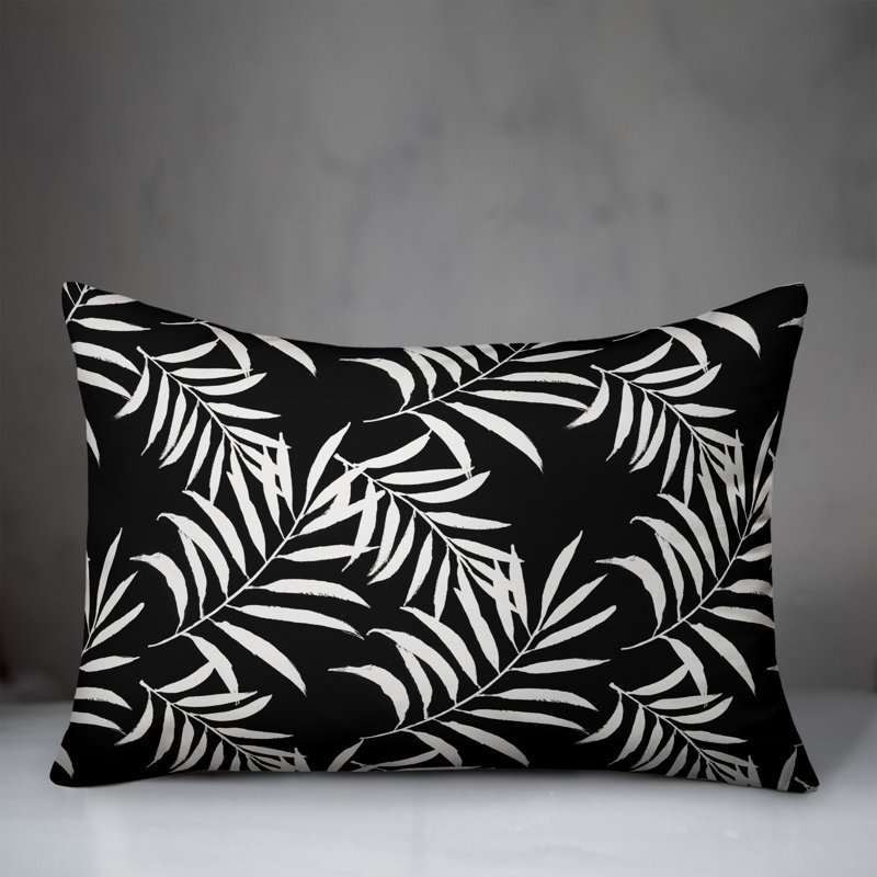  Coussin décoratif floral intérieur / extérieur en polyester, H 14 po x l 20 po, Noir