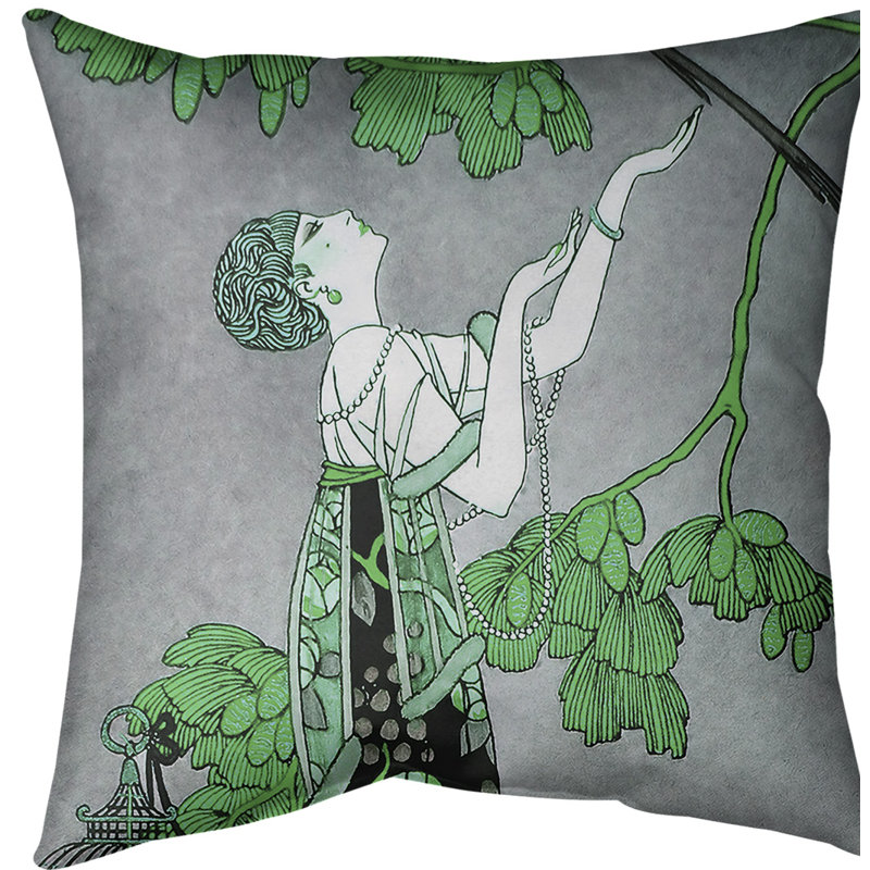 Coussin de femme, 20 po x 20 po, Vert / Gris, Polyester sergé