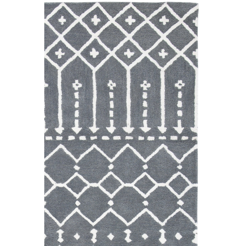 Tapis gris en laine / viscose touffeté à la main Zariah, Tapis de couloir 2 pi 3 po x 8 pi