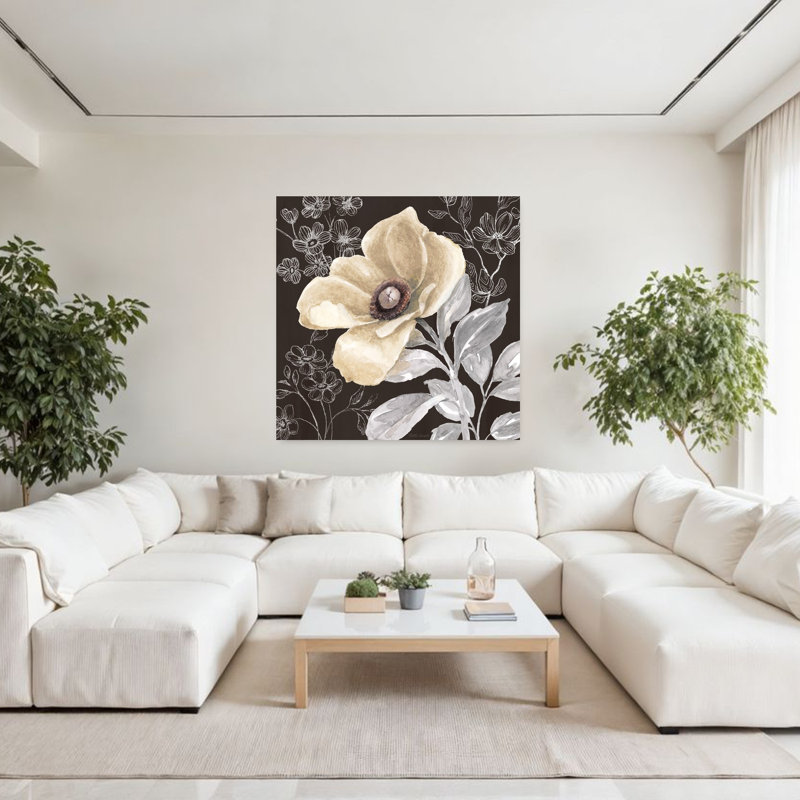 Flora Toile V, art floral contemporain, H 48 po x l 48 po