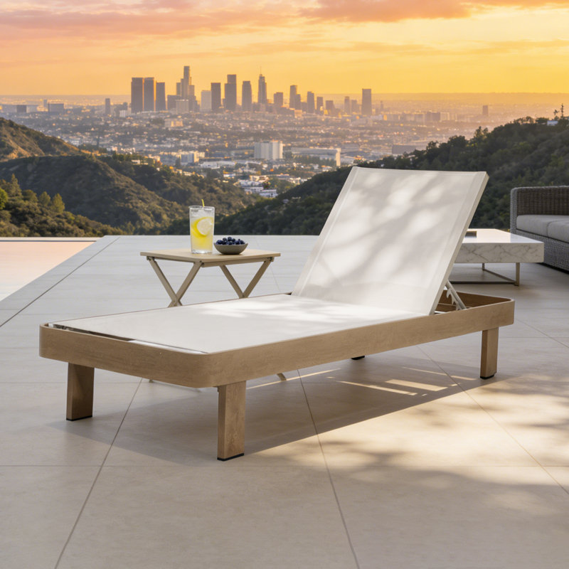 Chaise longue à assemblage rapide, chaise longue d'extérieur en aluminium, chaise longue en placage de grain de bois pour patio (seulement 1 chaise)
