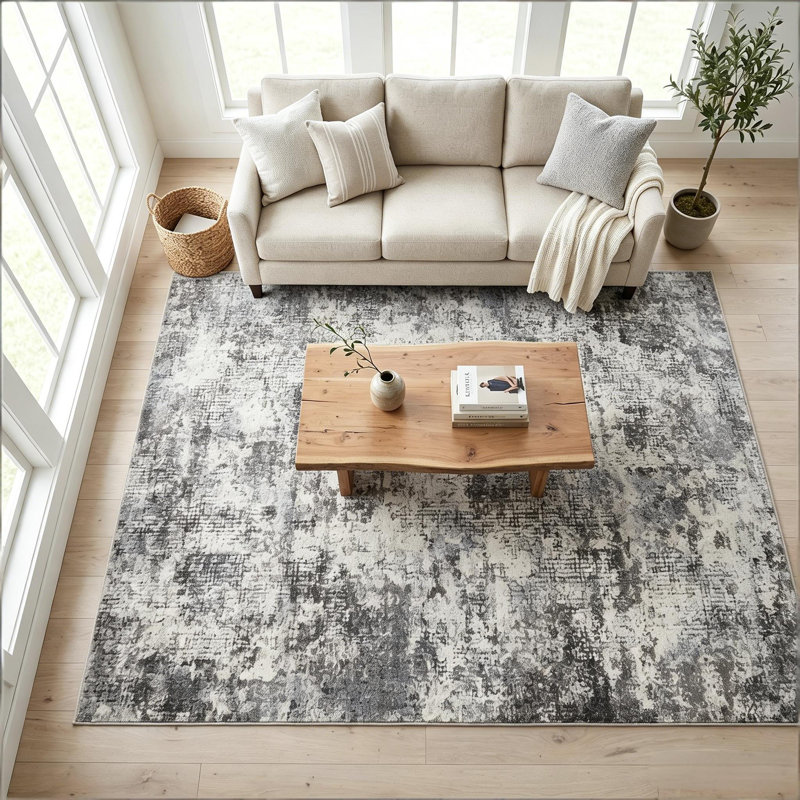 Tapis abstrait lavable pour bureau personnel, Rectangle 10' x 13', Gray