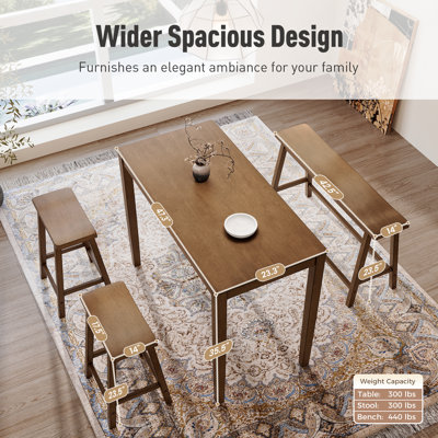 4-Person Counter Height Table Set, Space-Saving Solid Wood Kitchen Dining Set, Counter Height Dining Table Set for Small Space