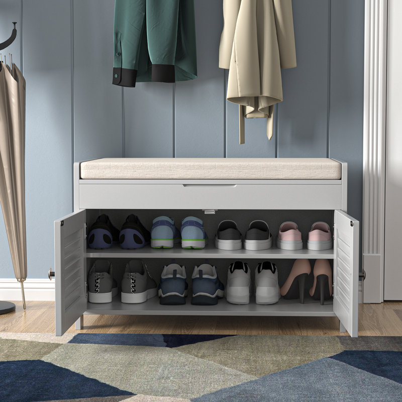 Banc de rangement de 28 po de largeur avec dessus rabattable Mira, gris