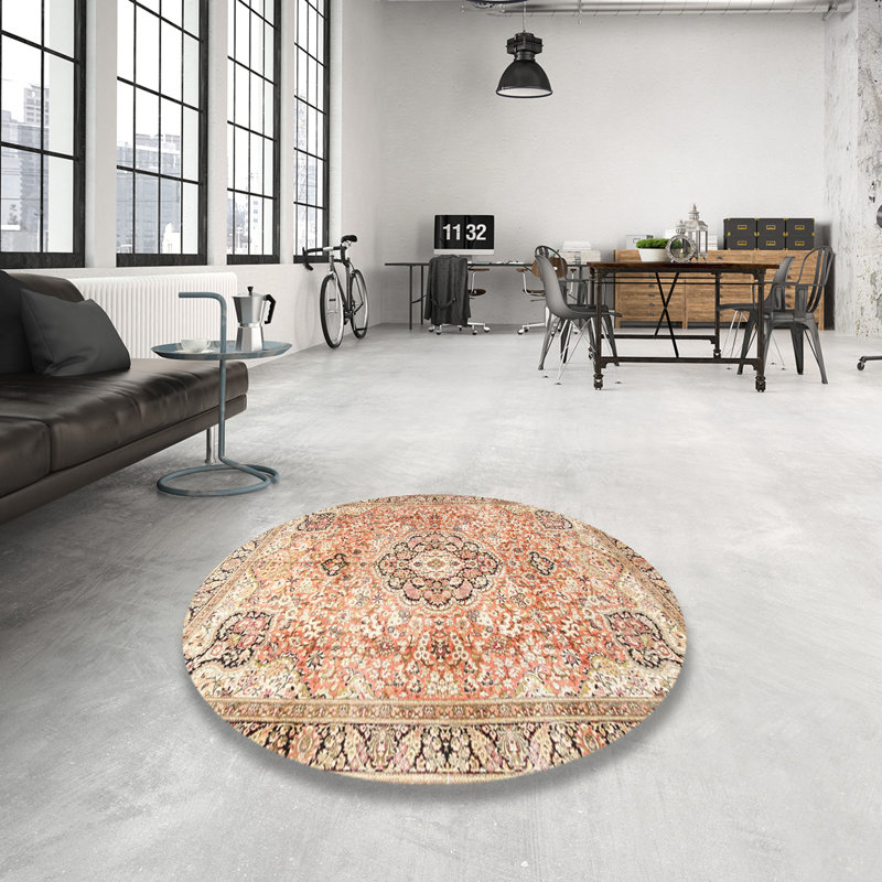 Tapis oriental beige / orange / noir, Rond 5 pi