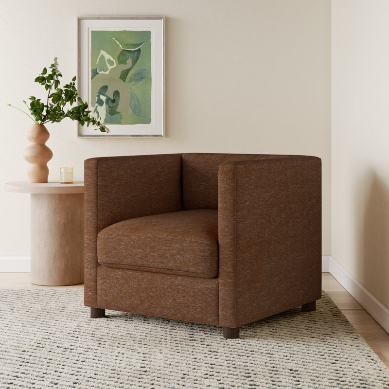 Emilie Upholstered Chair and a Half, Walnut, Nave Bark Performance Distressed Velvet