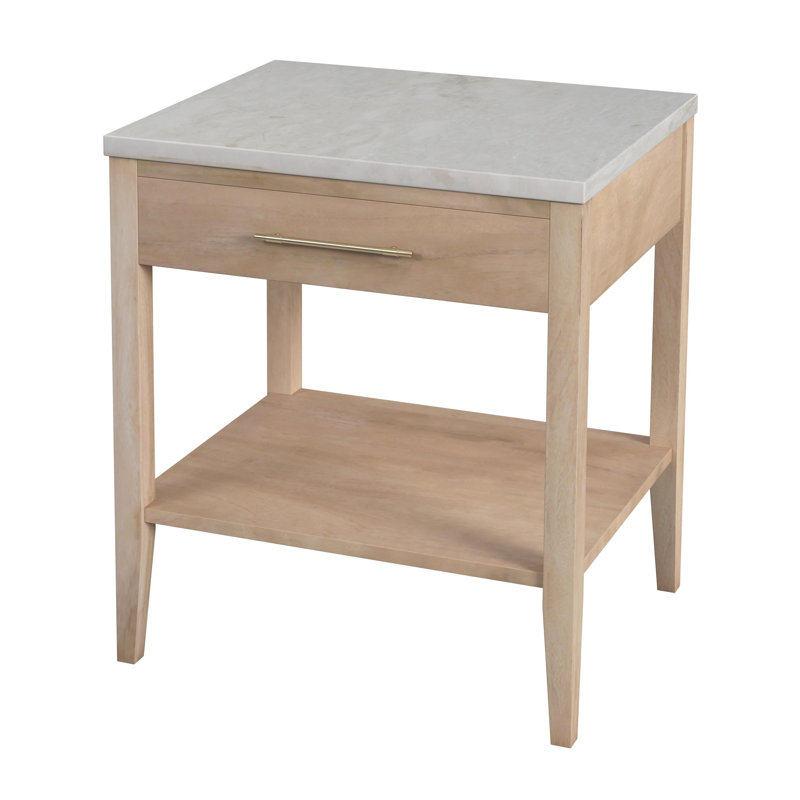 Mayfair 1 Drawer Wood and Marble Nightstand, Natural/Ivory