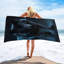 Serviette de plage en microfibre à séchage rapide et loup noir cyan, 60 x 80 po