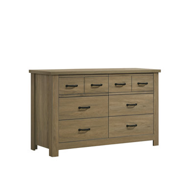 Commode 51 po en chêne gris avec 6 tiroirs et poignées noires, dispositif de basculement, fabrication de panneau de particules, espace de tiroir intérieur de 20 po x 13 po, épaisseur de plateau de table de 1,18 po, capacité de 55 lb, teinte brune