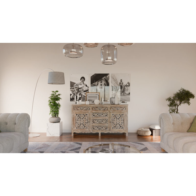 Harleen 66'' Solid Wood Sideboard, Limestone Beige