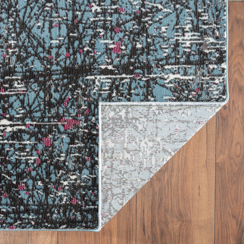 Tapis bleu / rose / noir Krikorian, Rectangle 5 pi x 7 pi 6 po