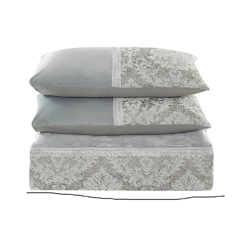 Bedding, King Duvet Cover + 2 Standard Pillowcases, Silver Damask