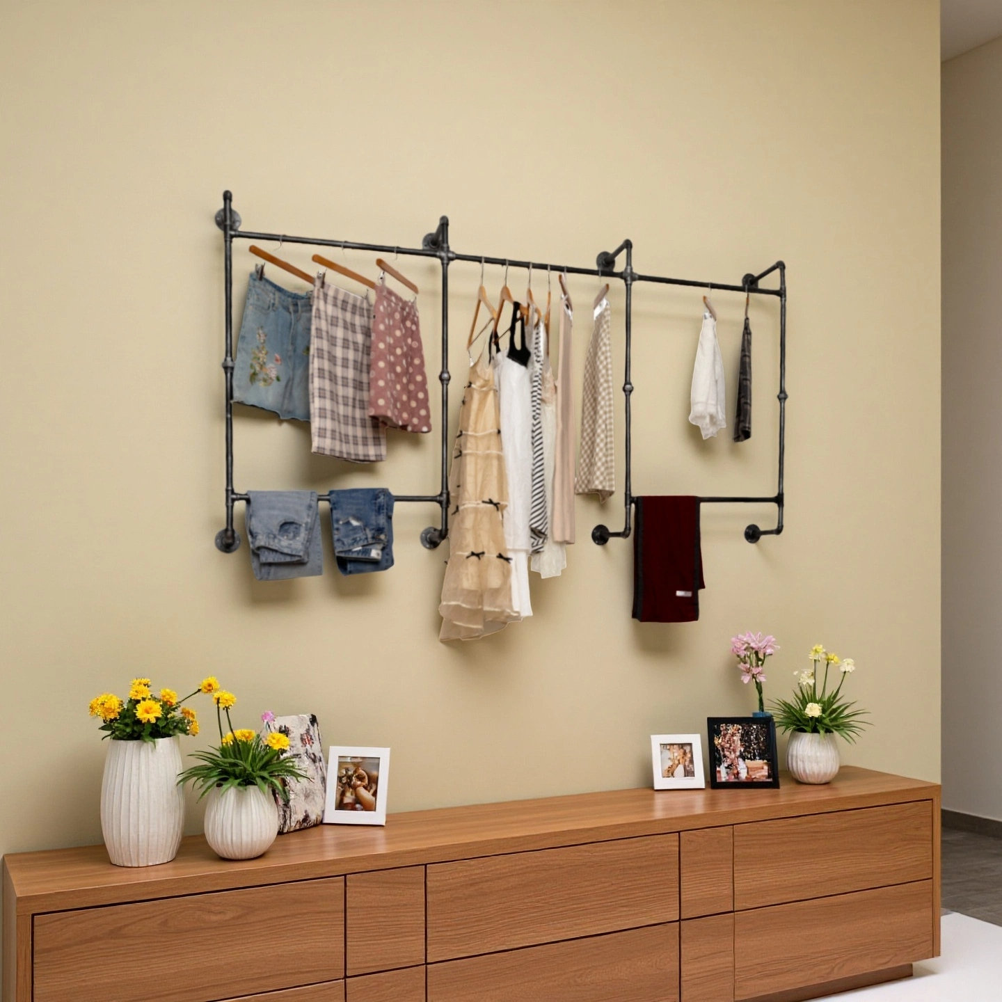 Rebrilliant Industrial Pipe Clothes Rack Wall Mounted Clothing Rack ...