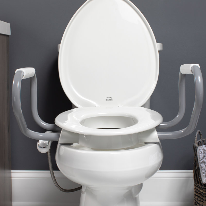 White Raised Toilet Seat with Handles and Bidet Attachment