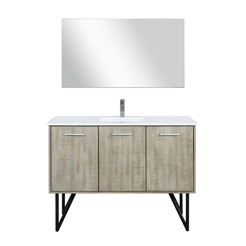 Lancy 48 in W x 20 in D Rustic Acacia Bath Vanity, White Quartz Top, Faucet Set and 43 in Mirror, White Cultured Marble