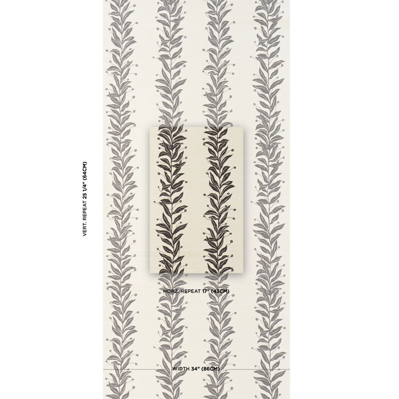 Schumacher x Marian Mcevoy Tendril Stripe Sisal Wallpaper, Black/Cream
