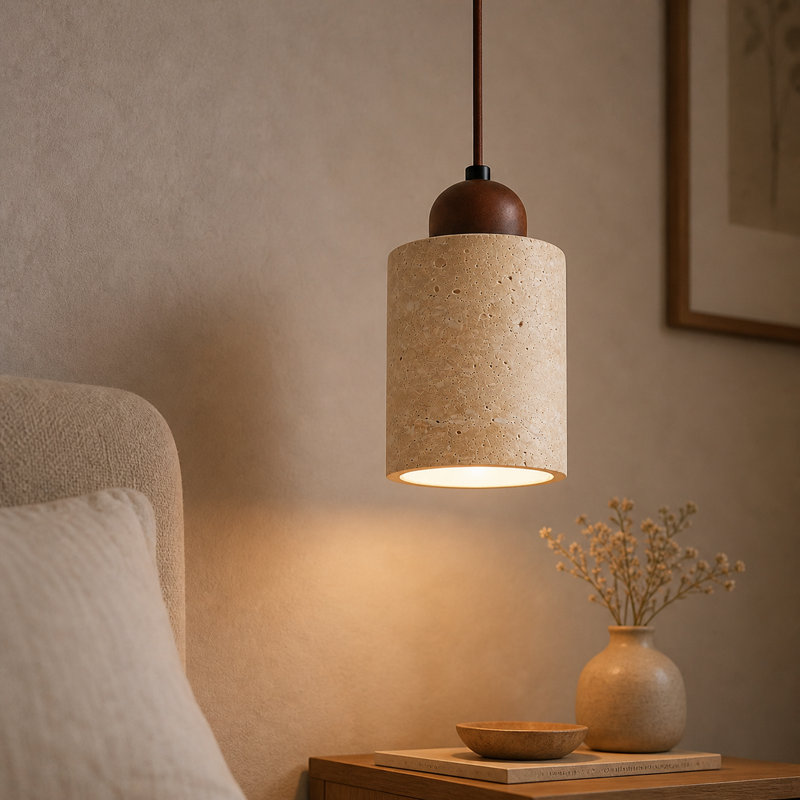 Luminaire suspendu moderne en pierre naturelle et bois