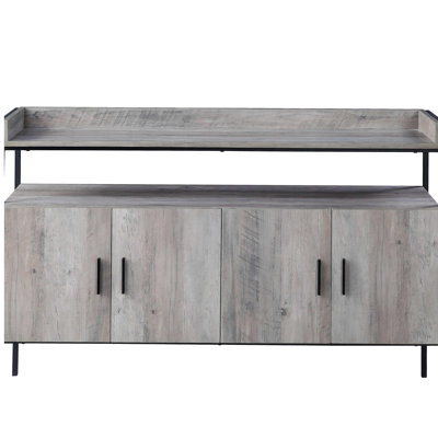 Grey oak and black 4-door TV cabinet
