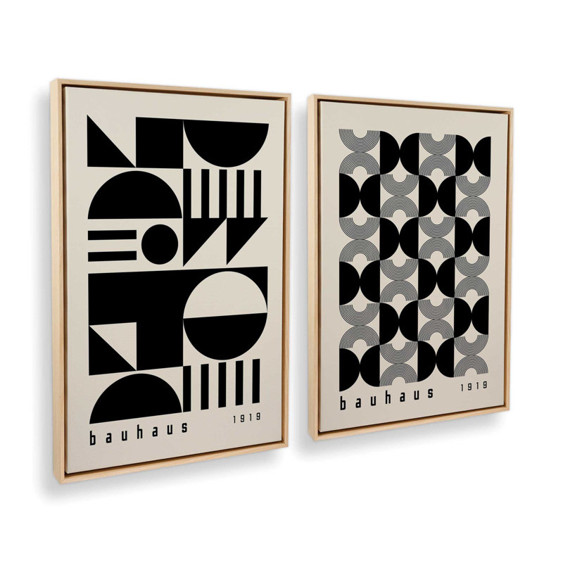 Bauhaus Geometric Duo Set of 2 Canvas Prints in a Silver Frame, 18" X 12", Cadre flottant, Érable américain