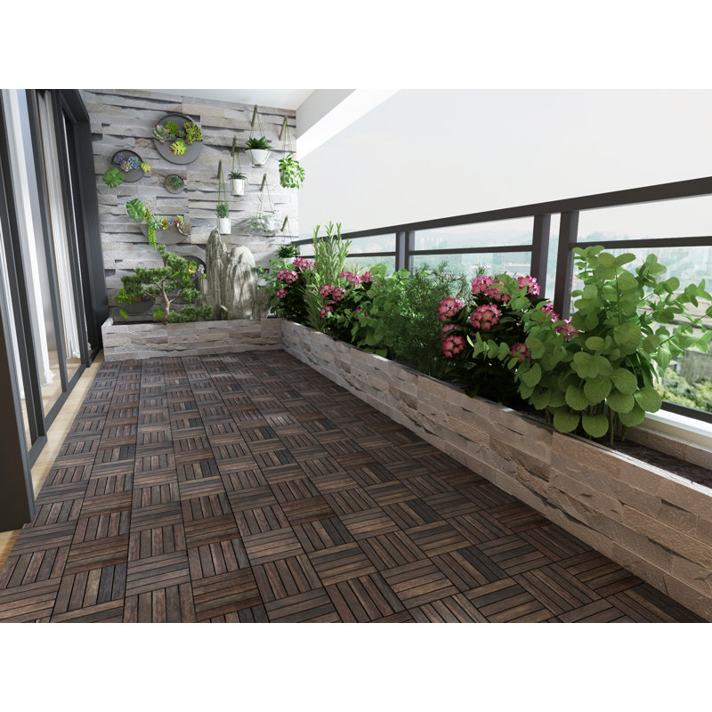 12 po X 12 po Carreaux de terrasse en acacia, paquet de 10, espresso