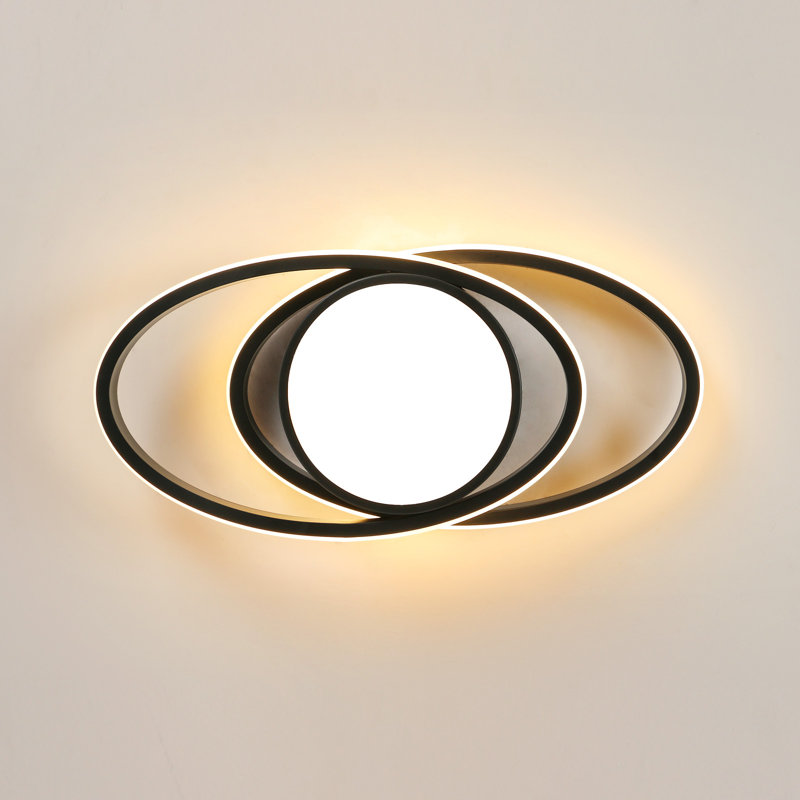 3-Light LED Double Ring Flush Mount Ceiling Light, Black 3000K