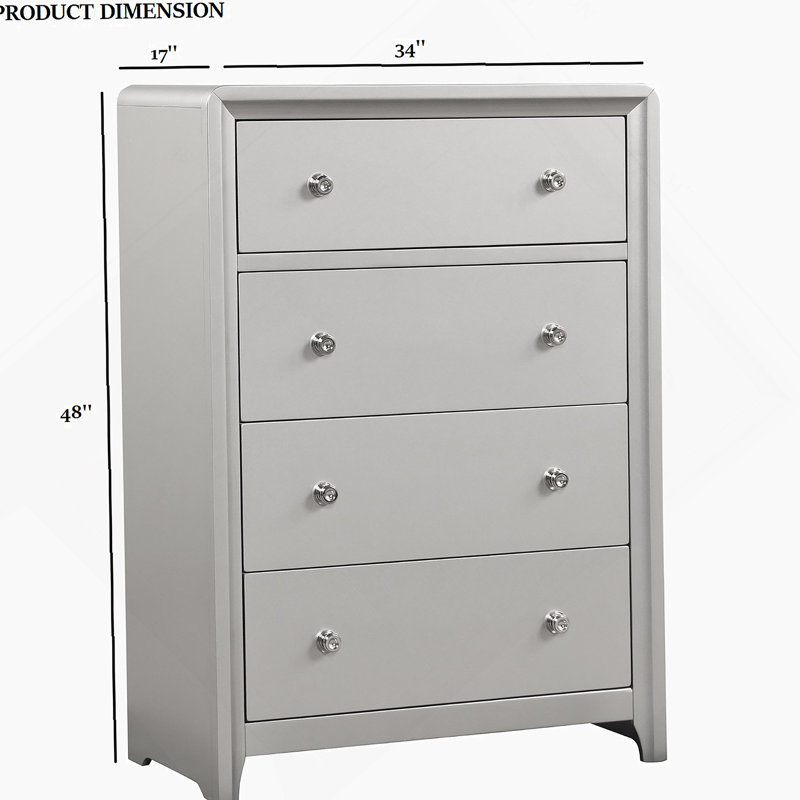Luxueux commode 1 pièce nickel brossé sur poignées 4 tiroirs à queue d'aronde anglaise avec glissières en métal finition champagne