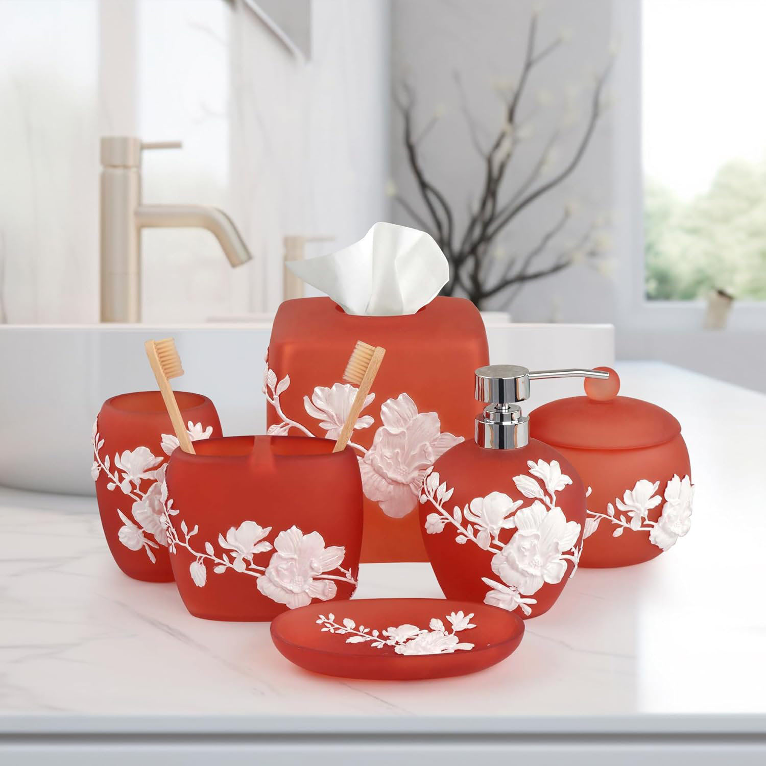 House of Hampton?? Dorina Luxurious Floral Bathroom Accessories Set of 6 ...