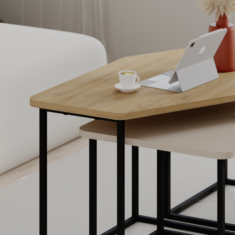 Bukurie Frame Nesting Coffee Table Set, Sapphire Oak/SandStone/Ash Green