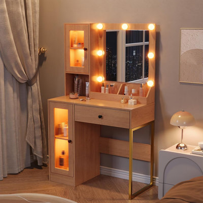 Modern Makeup Vanity Desk With Mirror & Adjustable Led Lights