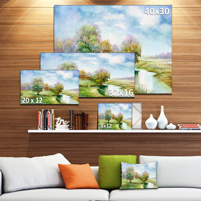 «Village Life Landscape», reproduction sur toile tendue, H 16 po x l 32 po