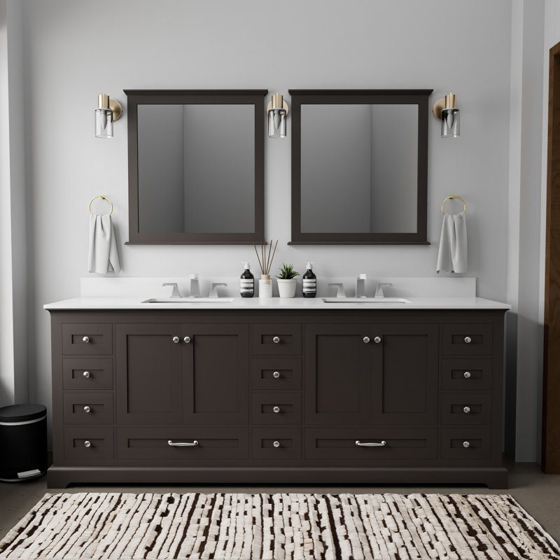 Dukes 84 in. W x 22 in. D Double Bath Vanity Faucet Set and Mirrors, Espresso, White Cultured Marble