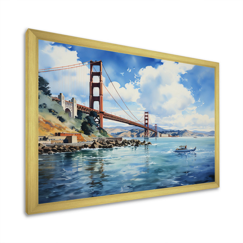 «Blue Bridge Architectural Marvel II», reproduction d'art sur toile, Encadrement doré, H 24 po x l 32 po x P 1 po