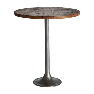 Marcial Round Solid Wood Top Metal Base Dining Table