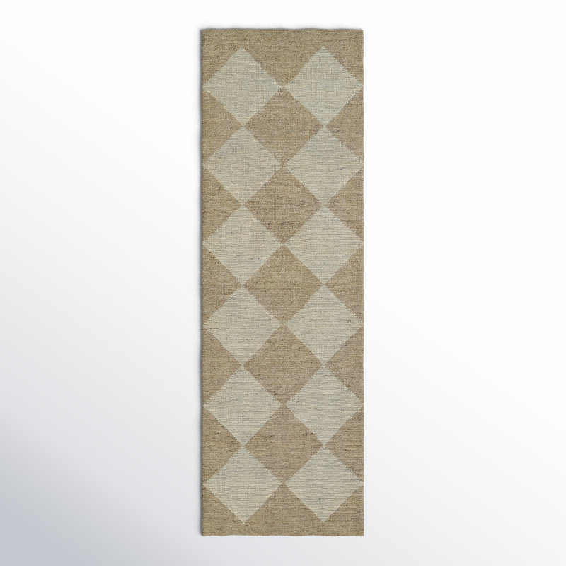 Winnie Wool Checkered Area Rug in Beige/Tan, Runner 2'6" x 8' 