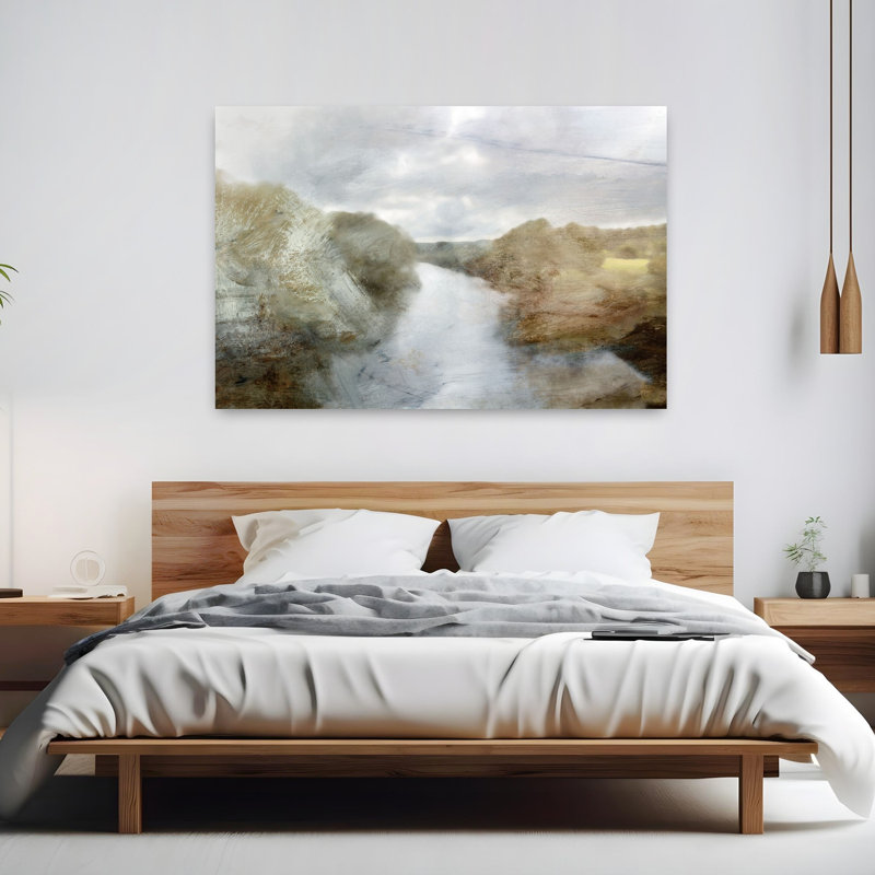 River Abstract Contemporary Modern Fish Coastal Landscape Wall Art Print 1 Piece Wrapped Canvas Wall Art