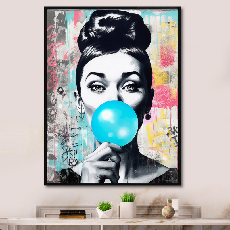 Blue Bubble Gum - Print on Canvas, Black, 32" H x 16" W, Floater Framed Print