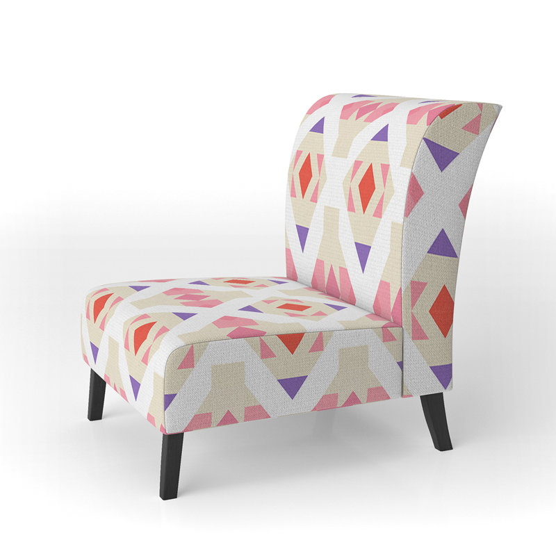 Hibiscus Garden III - Traditional Upholstered Slipper Chair, Geometric Pink Polyester Blend