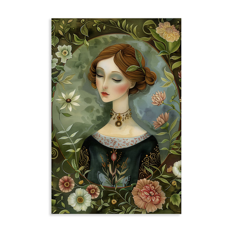 Floral Edged Victorian Woman Canvas, design by The Dutch Lady, 24" H x 16" W